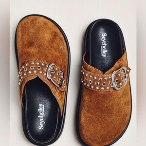 Seychelles Cognac Suede Buckle Slide Mules